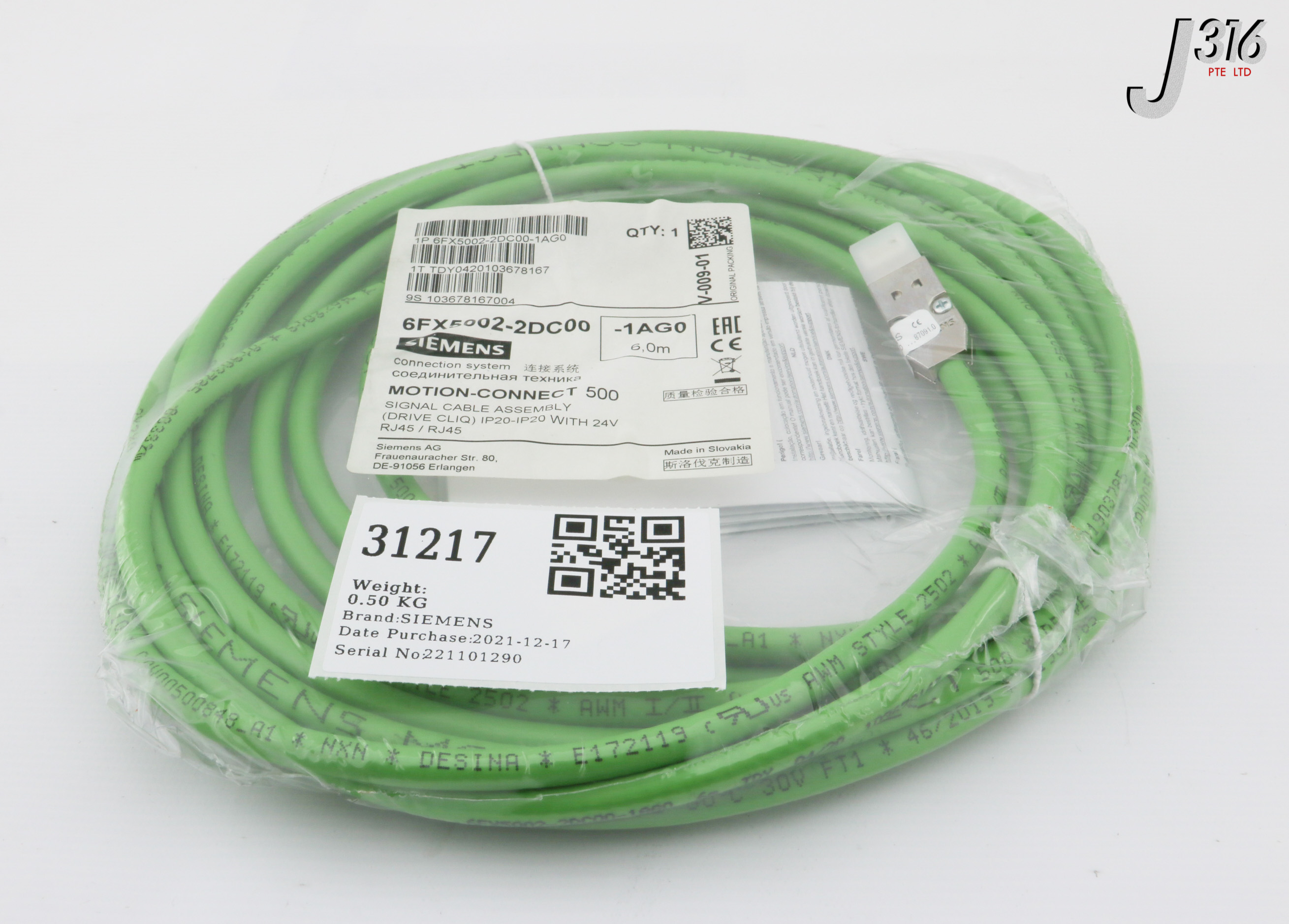 31217 SIEMENS MOTION CONNECT, SIGNAL CABLE ASSY, 6M (NEW) 6FX5002